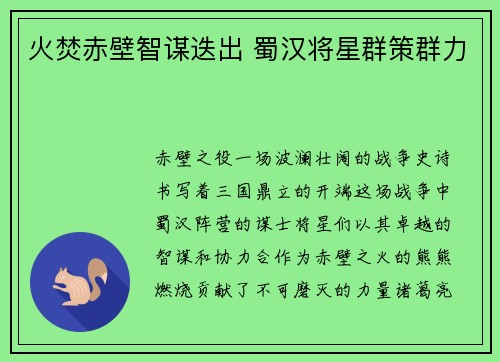 火焚赤壁智谋迭出 蜀汉将星群策群力