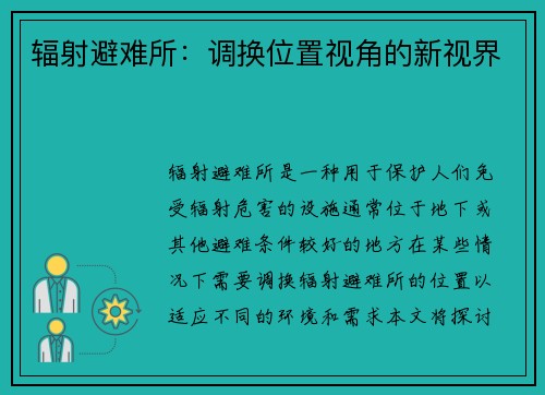 辐射避难所：调换位置视角的新视界