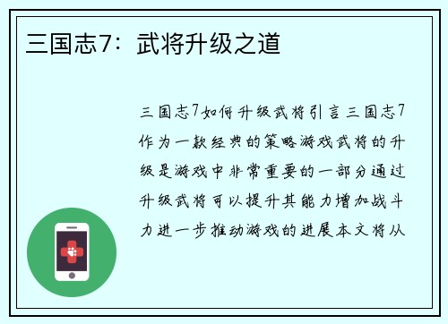 三国志7：武将升级之道