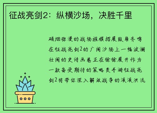 征战亮剑2：纵横沙场，决胜千里
