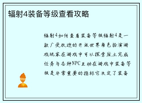 辐射4装备等级查看攻略